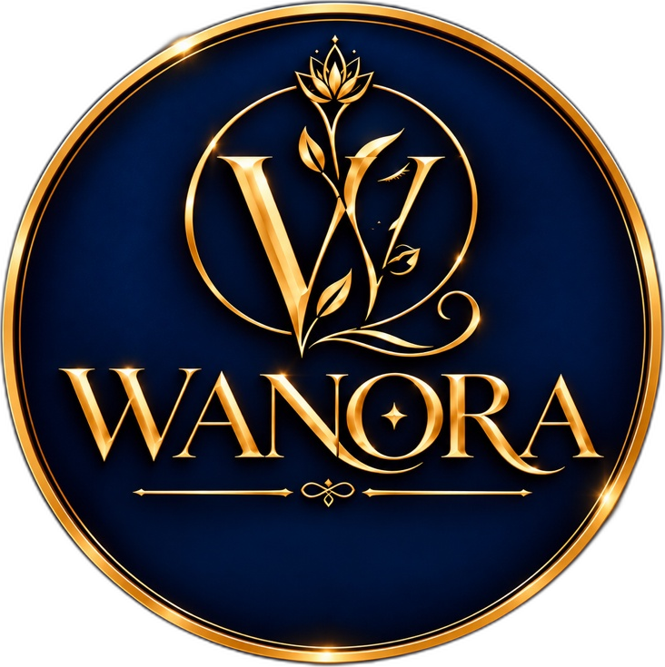 The Wanora emblem — a gold monogram and flower above the word WANORA with her gold divider beneath, inside a double gold ring